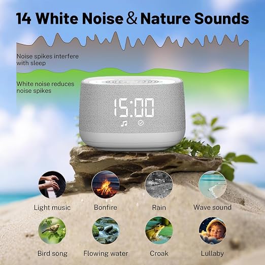14 white noise and nature sounds on the Royal Rest White Noise Sleep Machine