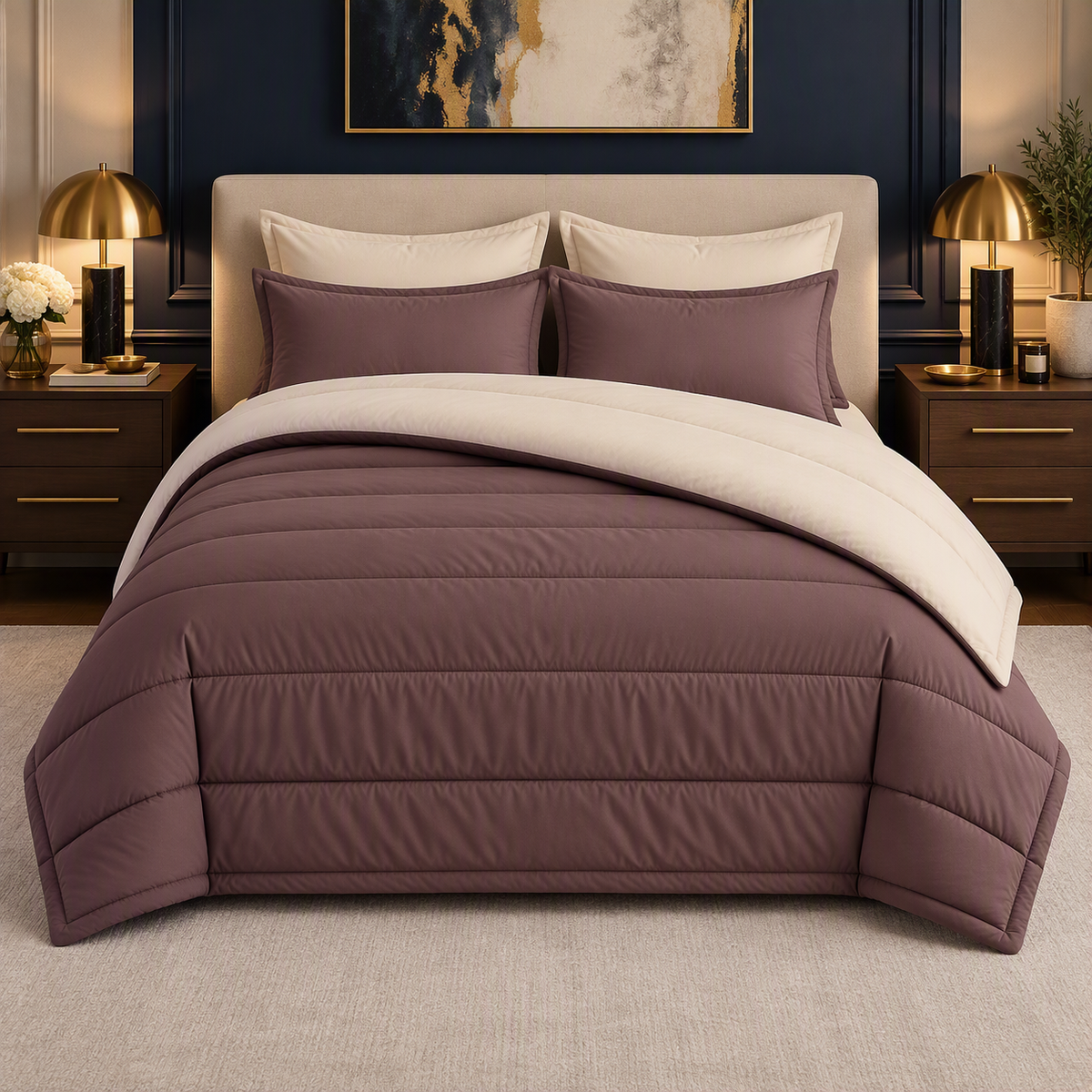 Mocha & Cream reversible comforter set, mocha side up