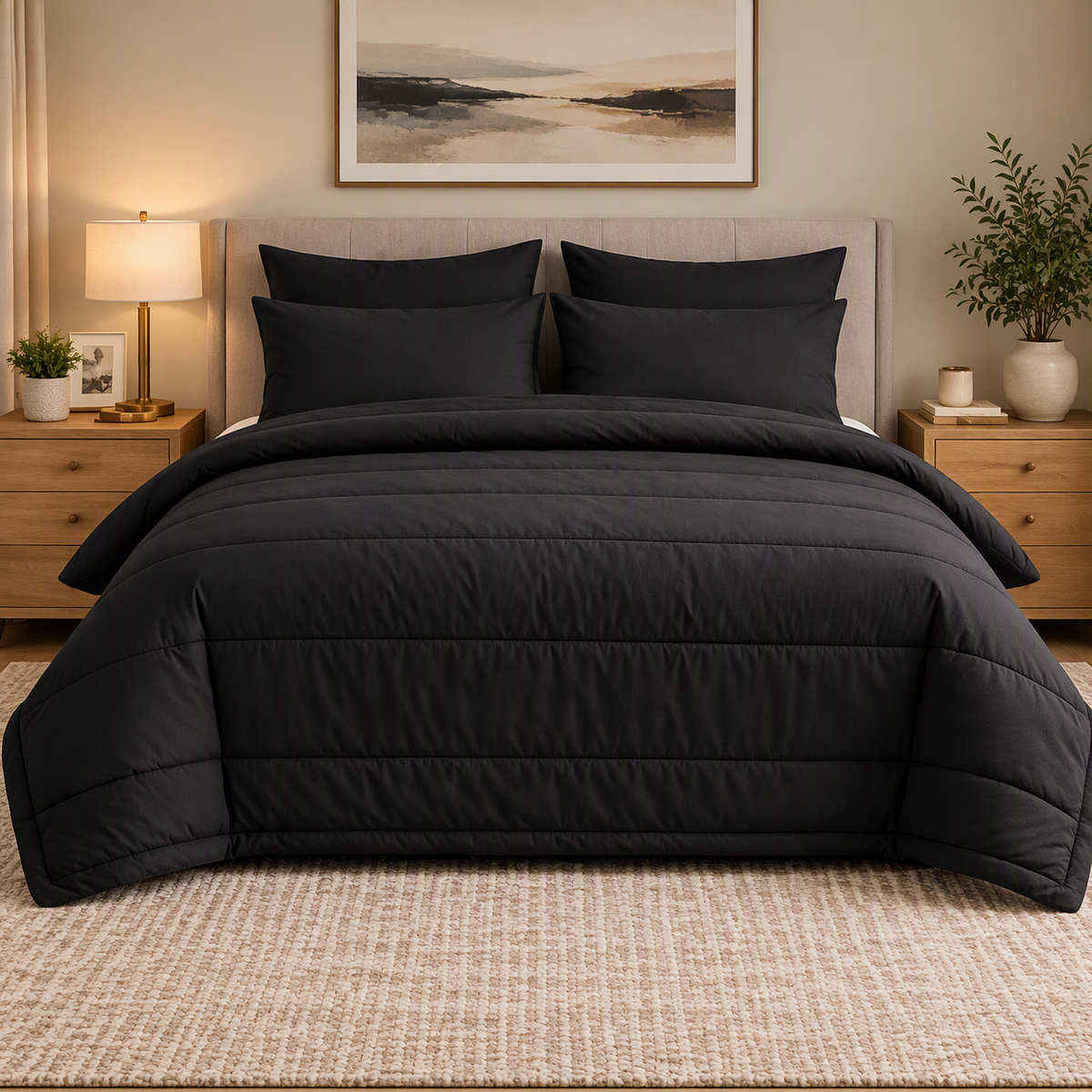 Royal Rest One-Tone Comforter Set in Black