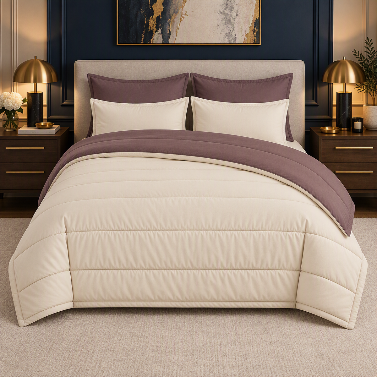 Mocha & Cream reversible comforter set, cream side up