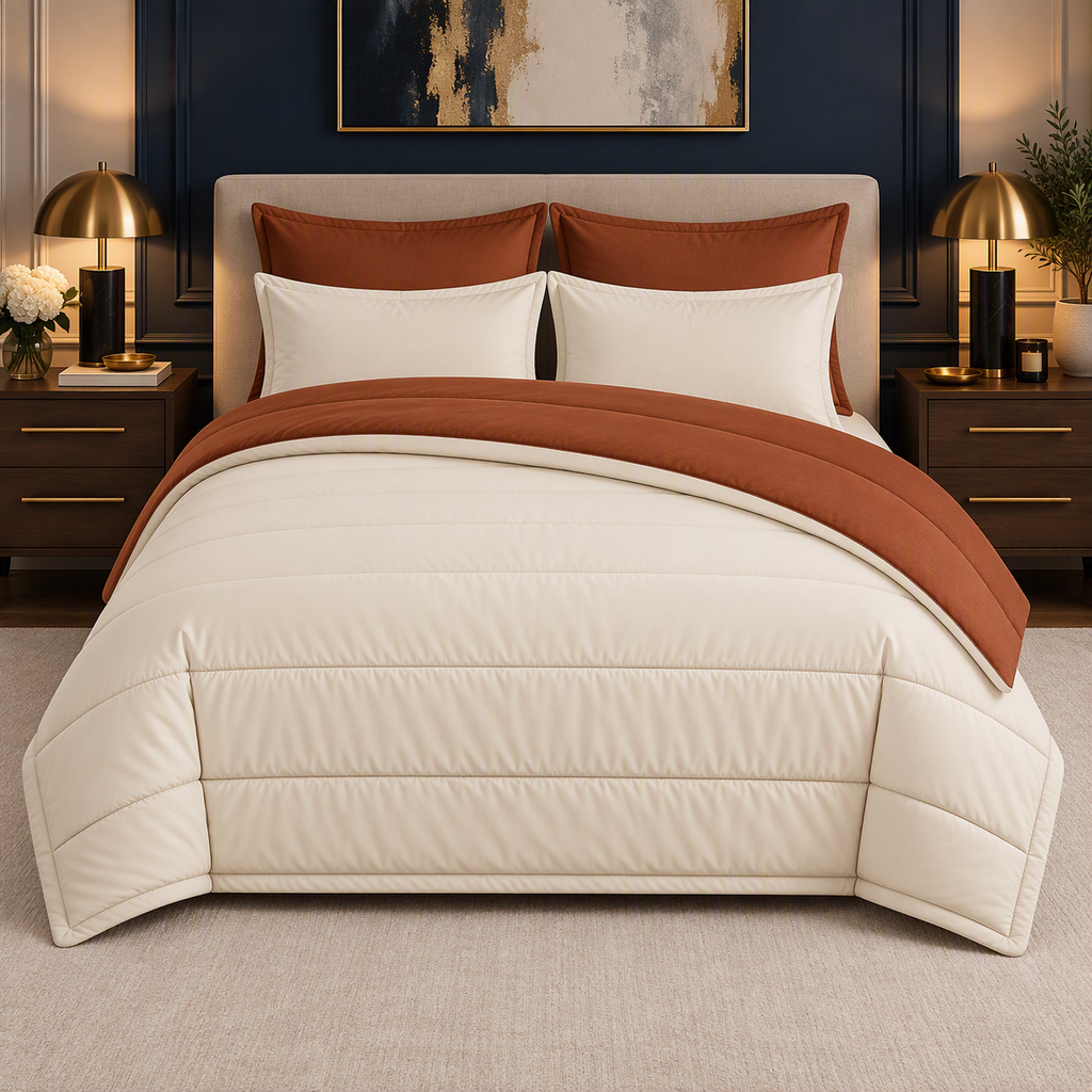 Rust & Cream reversible comforter set, cream side up