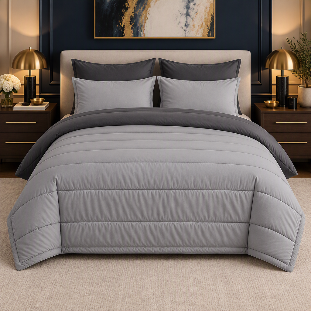 Charcoal & Grey reversible comforter set, grey side up