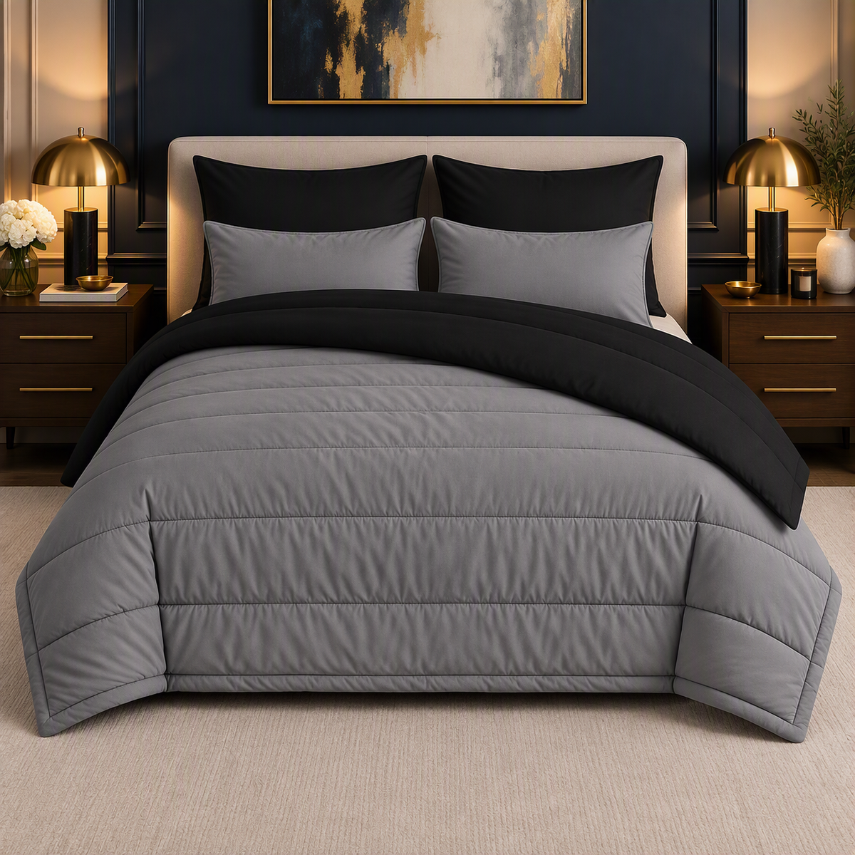 Black & Grey reversible comforter set, grey side up