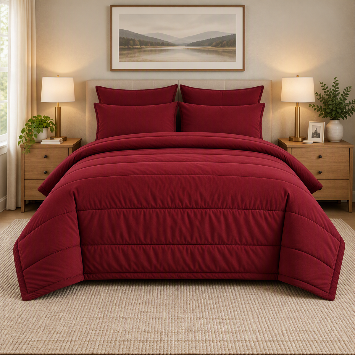 Royal Rest One-Tone Comforter Set in Burgundy